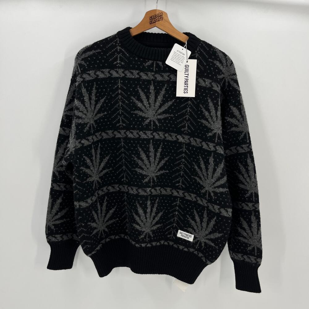 Wacko Maria Guilty Parties x High Times Weed Leaf Wool Knit Sweater S fits M